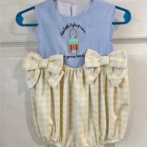 Blue & Yellow Gingham Bow Baby Romper